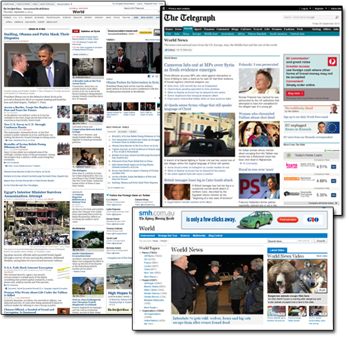 Most online newspapers use content syndication to publish news and stories from other news agencies around the world.