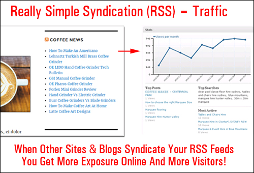 Look for ways to get other websites and blogs to syndicate your RSS feed ... it will help to increase your web traffic!