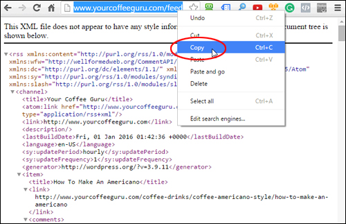 Copy the feed URL