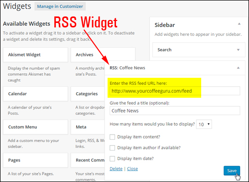 WordPress RSS Widget