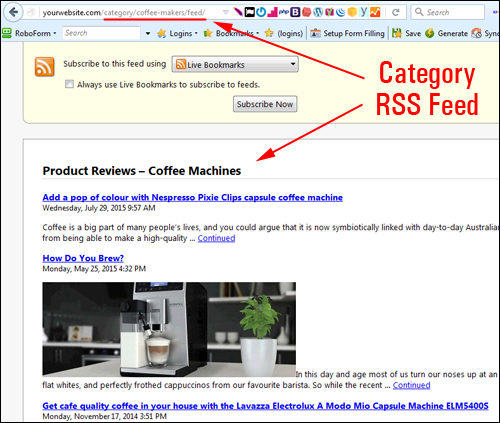 Category RSS feed page