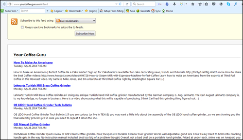 RSS items as seen with a Firefox browser