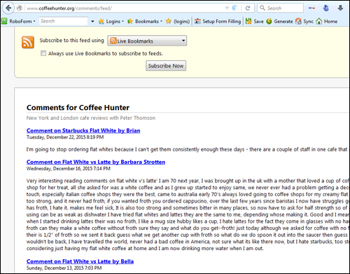 Comments feed items displayed with a Firefox web browser