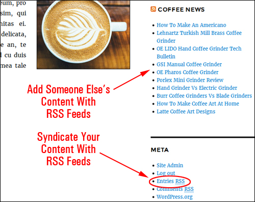 Add someone else's content and get other sites to share your content with RSS feeds!