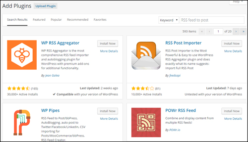 WordPress RSS plugins