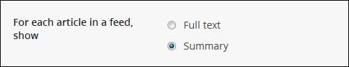 WP Reading Settings - 'For each article in a feed show' options