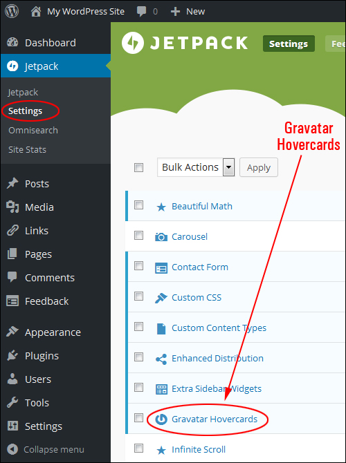 Jetpack WordPress Plugin - Gravatar Hovercards