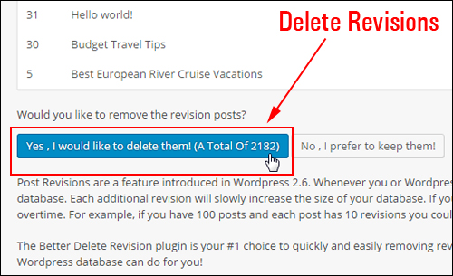 Better Delete Revision Manager - Clear posts revisions