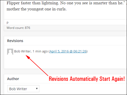 Revisions automatically start being saved again!