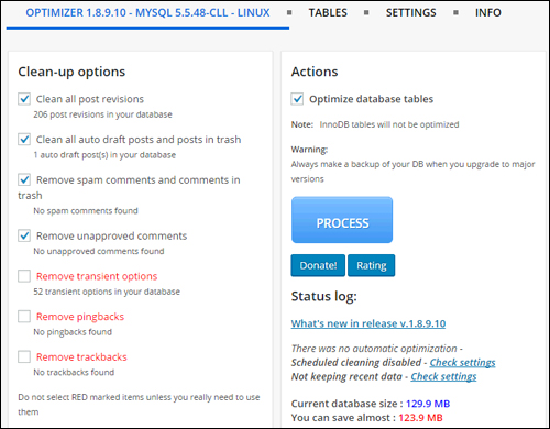 WP-Optimize - WordPress Plugin Settings Page