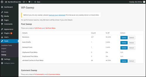 WP-Sweep - Settings Panel