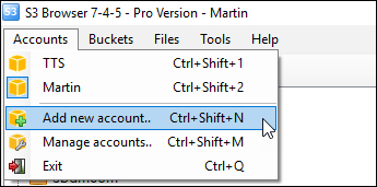 S3 Browser - Add New Account