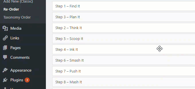 Reordering posts using drag and drop.