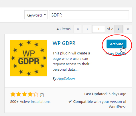 Activate WP GDPR