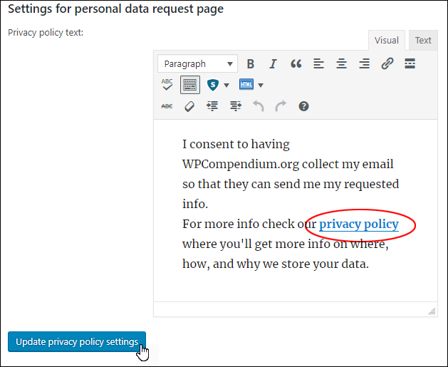Add a link to your Privacy Policy page