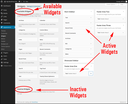 Activate or deactivate widgets using drag and drop