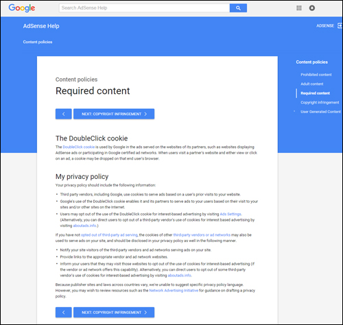 Google AdSense - policy requirements