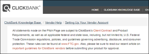 Policy requirements product vendors using ClickBank