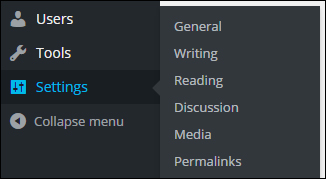 WordPress dashboard menu - Settings