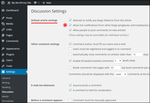 WordPress Settings - Discussion Settings Section