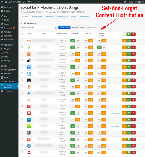 SocialLinkMachine - syndicate content automatically to over 30 online websites