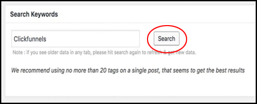 Search for relevant keyword tags