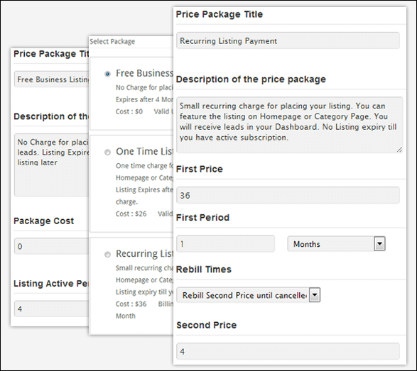 Setup different listing options