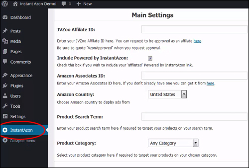 Install and configure Instant Azon settings