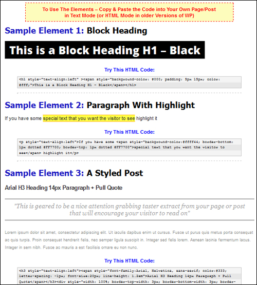 WP Cheat - Cut & Paste HTML Elements For WordPress