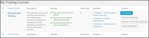 View course information inside the WP dashboard