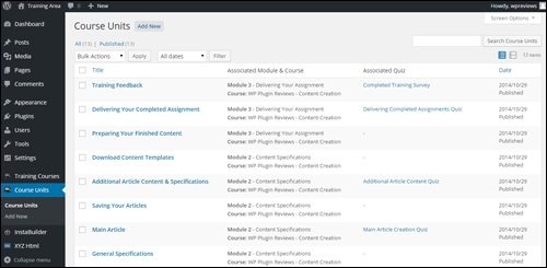 Course Units screen