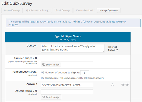WP Courseware - Edit Quiz/Survey Screen