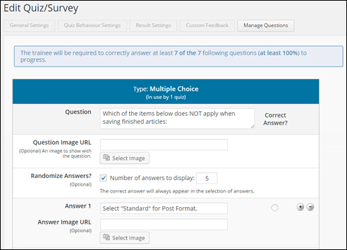 WPCourseware - Edit Quiz/Survey Settings Area