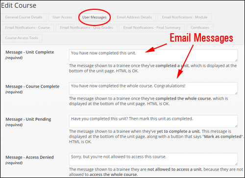 Custom Email Notifications And Messages - WPCourseware