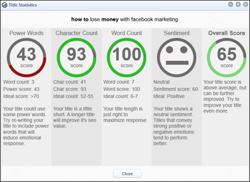 Title Analyzer provides suggestions on how to improve your titles