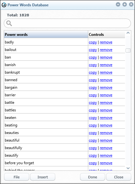 TitleAnalyzer includes a large database of power words used to score your headlines