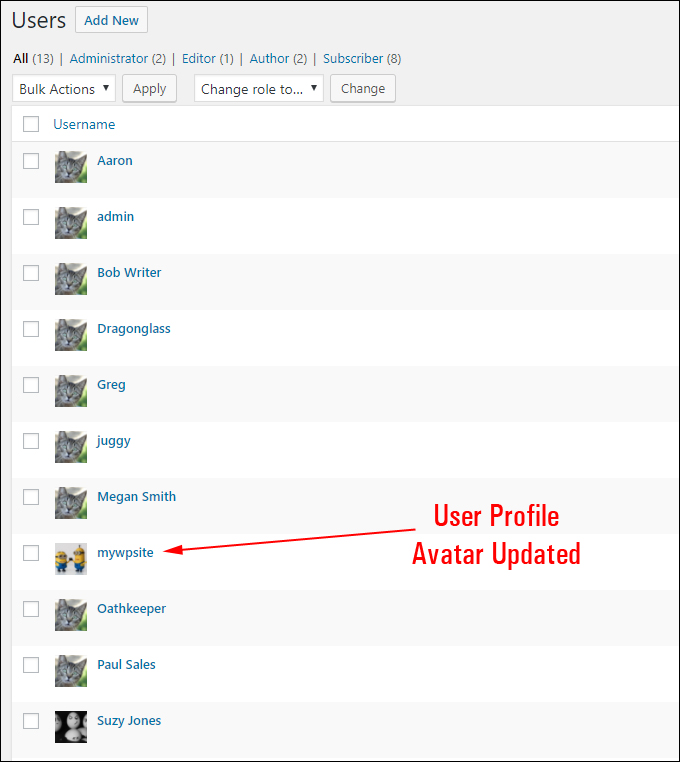 User profile avatar updated