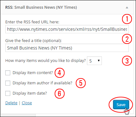 WordPress RSS Widget settings