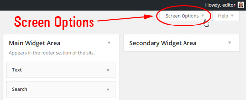WordPress Widgets - Screen Options