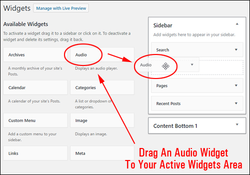 Add an audio widget to your sidebar