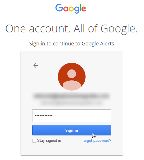 Log into your Google Account to set up your Google alerts