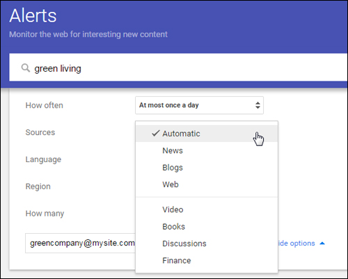 Google Alerts - sources