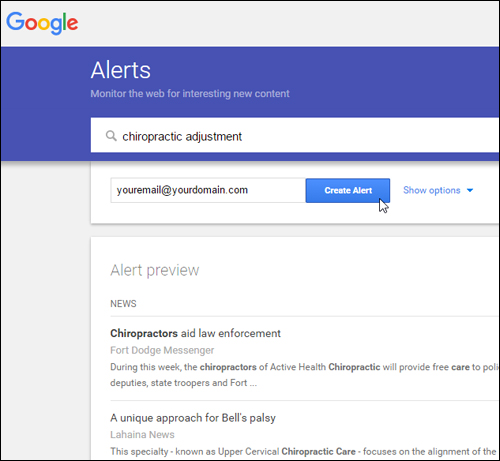 Google Alerts screen