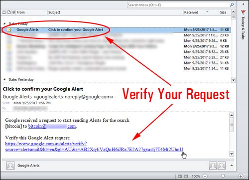 Verify your Google Alert request