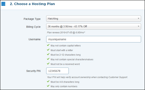 Step 2 - Choose A Hosting Plan