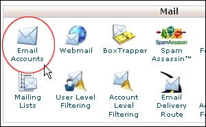cPanel Mail panel - Email Accounts