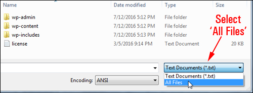 Select 'All Files' to view php files