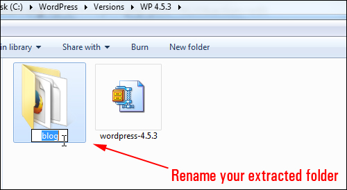 Rename your extracted folder if installing WordPress into a subfolder