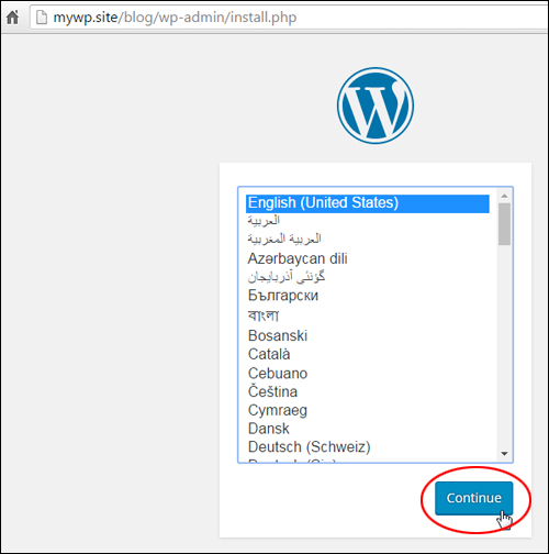 Select a default language for your new website