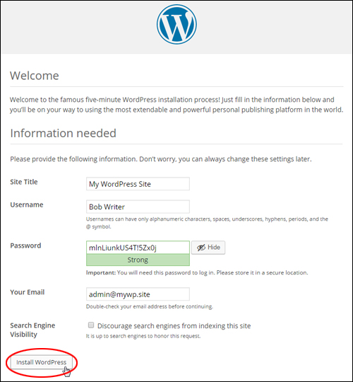 The famous five-minute WordPress installation process!
